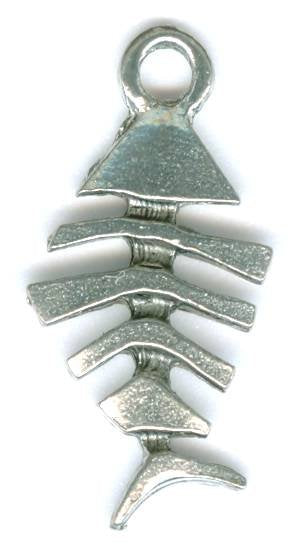 1 20mm Antique Silver Fish Skeleton Pendant