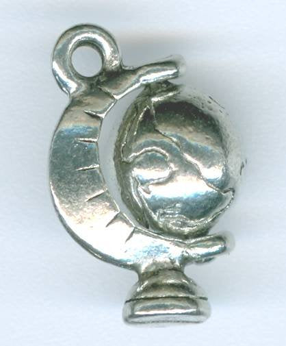 1 18x13mm Antique Silver Moveable Spinning Globe Pendant