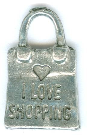 1 17x11mm Antique Silver I Love Shopping Purse Pendant