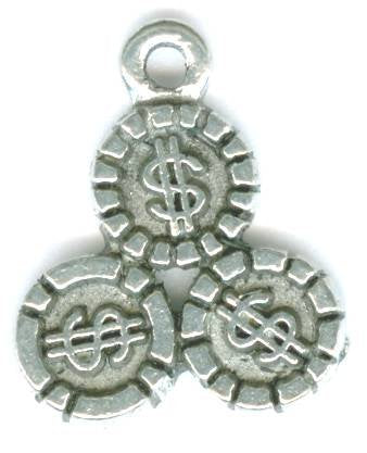 1 16x13mm Antique Silver Money Poker Chip Pendant