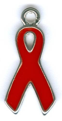 1 19mm Silver and Red Enamel Ribbon Pendant