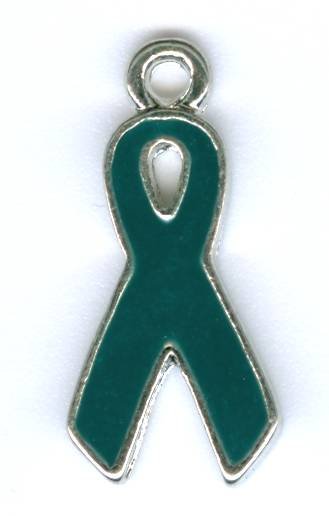 1 19mm Silver and Dark Teal Enamel Ribbon Pendant (Ovarian)