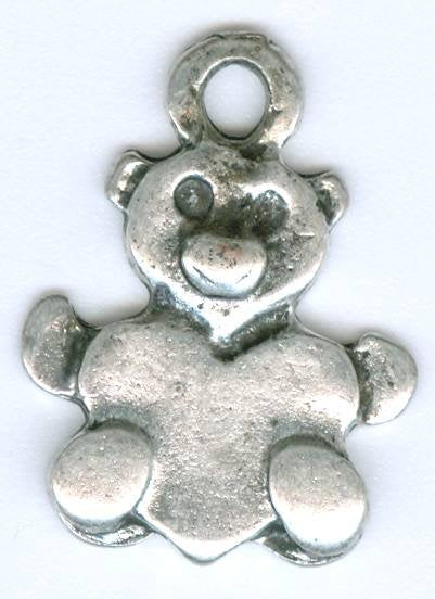 1 19mm Antique Silver Teddy Bear and Heart Pendant