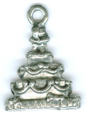 1 17mm Antique Silver Wedding Cake Pendant