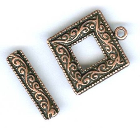1 18mm Antique Copper Pewter Square Scroll Toggle