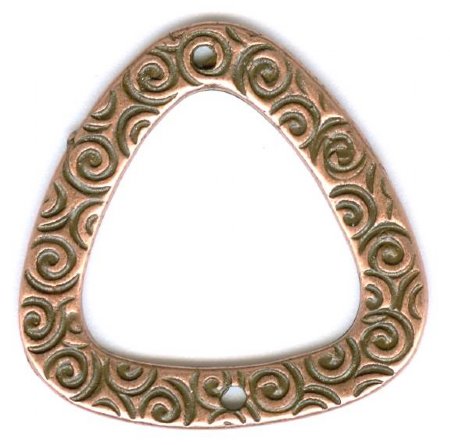 1 23mm Antique Copper Pewter 2 Hole Triangle Connector with Scroll Pattern