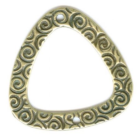 1 23mm Antique Brass Pewter 2 Hole Triangle Connector with Scroll Pattern