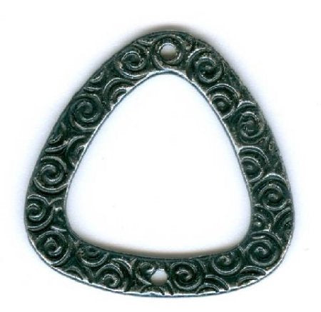 1 23mm Gunmetal Pewter 2 Hole Triangle Connector with Scroll Pattern