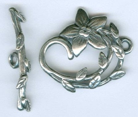 1 25mm Antique Silver Pewter Jasmine Flower Toggle