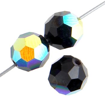 20, 4mm Round Jet AB Preciosa Crystal Beads