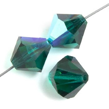 50 4mm Emerald AB Preciosa Bicone Beads