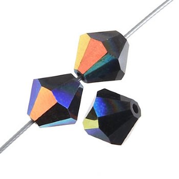 50 4mm Jet AB Preciosa Bicone Beads