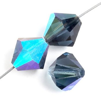50 4mm Montana Blue AB Preciosa Bicone Beads