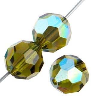 20, 4mm Round Olivine AB Preciosa Crystal Beads