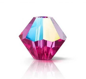 50, 4mm Preciosa Fuchsia Glitter Bicone / Rondelle Beads