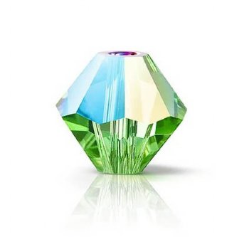 50, 4mm Preciosa Peridot Glitter Bicone / Rondelle Beads