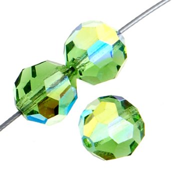 20, 4mm Round Peridot AB Preciosa Crystal Beads