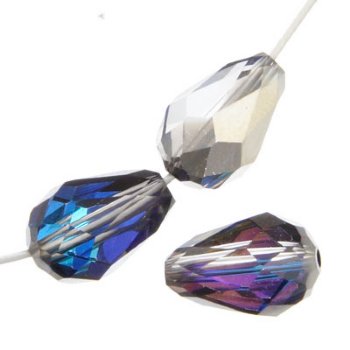 1 15x10mm Preciosa Bermuda Blue Half Coat Pear Drops
