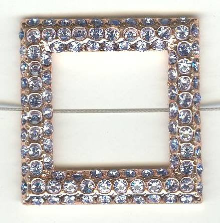 1 30mm Light Sapphire Rhinestone Square Bright Copper 2 Hole Connector
