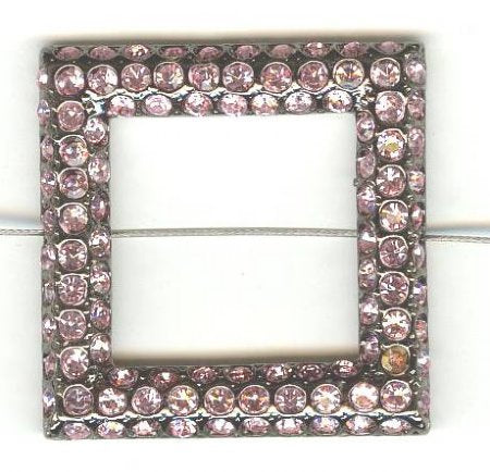 1 30mm Light Rose Rhinestone Square Gunmetal 2 Hole Connector
