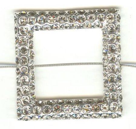 1 30mm Black Diamond Rhinestone Square Silver 2 Hole Connector