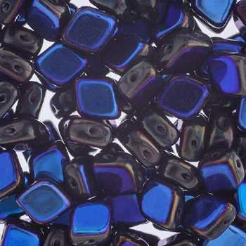 20, 10x8mm Black Azuro Two Hole Glass Rhombus Beads