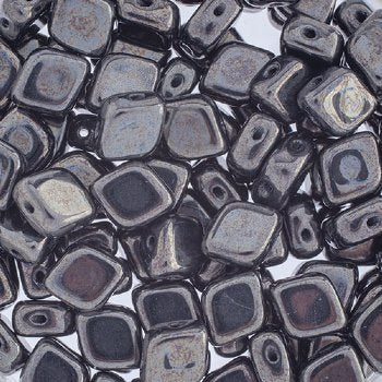 20, 10x8mm Jet Hematite Two Hole Glass Rhombus Beads
