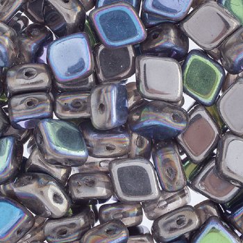 20, 10x8mm Crystal Glittery Graphite Two Hole Glass Rhombus Beads
