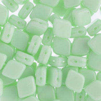20, 10x8mm Green Silk Two Hole Glass Rhombus Beads