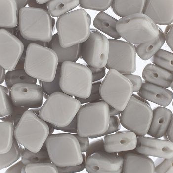 20, 10x8mm Grey Silk Two Hole Glass Rhombus Beads