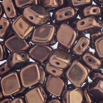 20, 10x8mm Jet Bronze Two Hole Glass Rhombus Beads