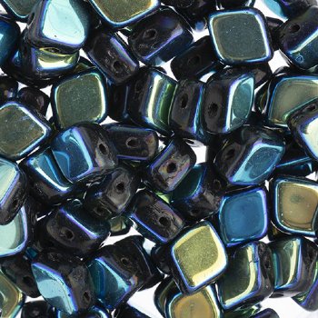 20, 10x8mm Black AB Reversal Two Hole Glass Rhombus Beads