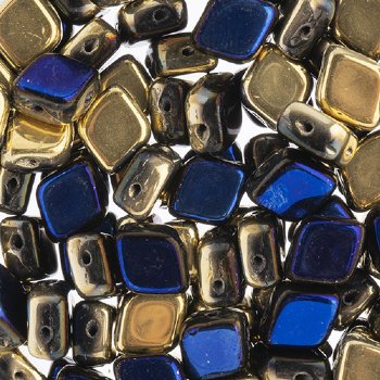 20, 10x8mm California Blue Two Hole Glass Rhombus Beads