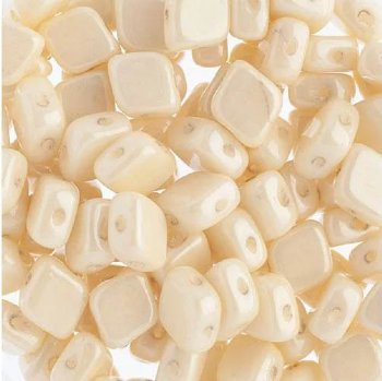 20, 10x8mm Chalk White Cream Lustre Two Hole Glass Rhombus Beads