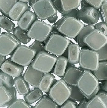 20, 10x8mm Chalk White Dark Green Lustre Two Hole Glass Rhombus Beads