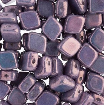20, 10x8mm Chalk White Vega Lustre Two Hole Glass Rhombus Beads