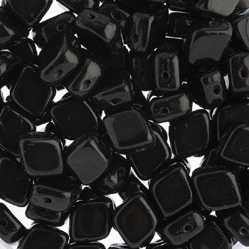 20, 10x8mm Opaque Black Two Hole Glass Rhombus Beads