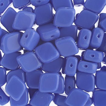 20, 10x8mm Opaque Blue Two Hole Glass Rhombus Beads