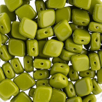 20, 10x8mm Opaque Green Two Hole Glass Rhombus Beads