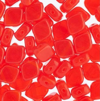 20, 10x8mm Red Amber Opal Two Hole Glass Rhombus Beads