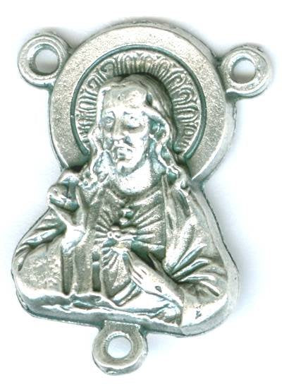 1 22x15mm Antique Silver Sacred Heart Rosary Connector