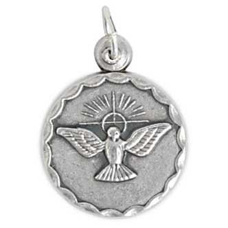 1, 18mm Round Antique Silver Holy Spirit Medal / Pendant