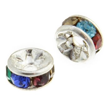 10 4.5mm Silver Rondelles with Multi Crystal Rhinestones