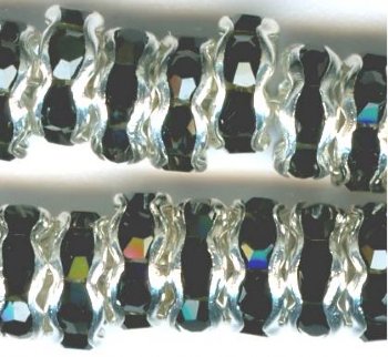 10 6mm Silver Rondelles with Jet Rhinestones