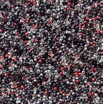 22 Gram Vial of 10/0 Czech Glass Seed Bead Mix - Steel and Scarlet Mix