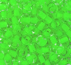 20 Gram Vial of 2/0 Crystal Colorlined Neon Green Seed Beads