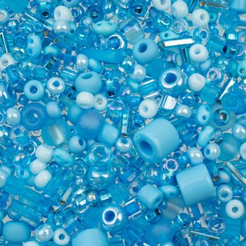 50 Grams Mixed Aqua Seed & Bugle Beads