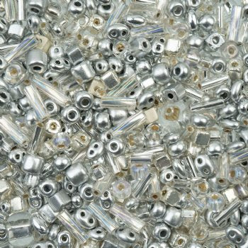 50 Grams Mixed Silver Glass Seed & Bugle Beads