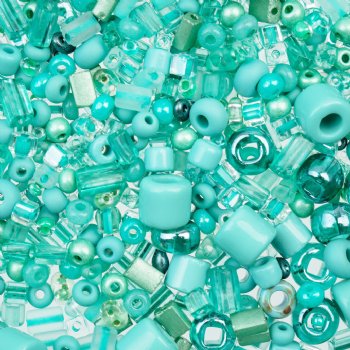 50 Grams Mixed Turquoise Green Glass Seed & Bugle Beads