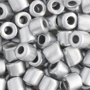 25 Grams 5.7mm Matte Metallic Silver Large Hole Tube Beads